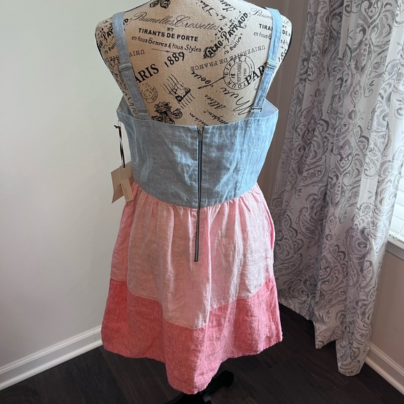 Cynthia Rowley 100% Linen Pink, Blue and Coral Color Block Sundress Size 8 - Picture 9 of 12